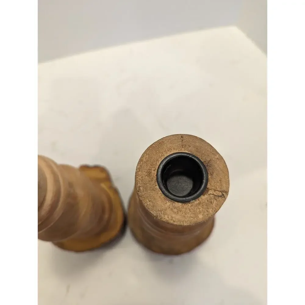 Candlesticks Natural Wooden Carved Boho Mid Century Modern Decor